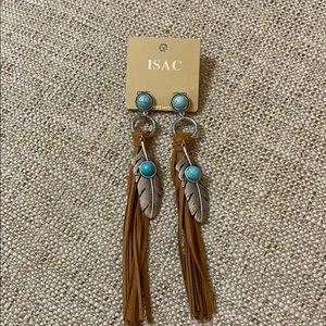 NWT- boho turquoise and suede earrings